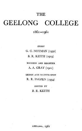 Title Page Centenary History, 1961.
